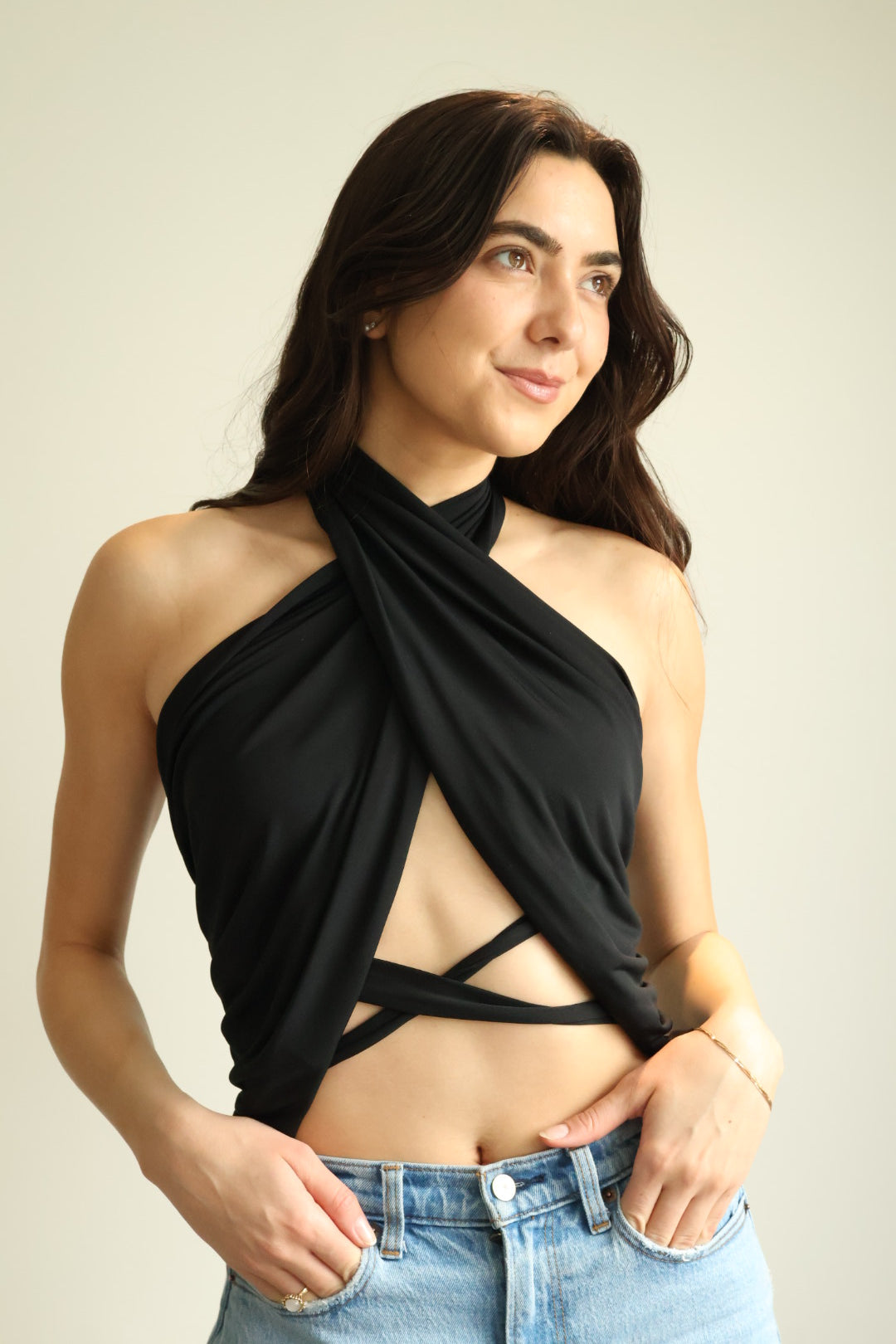The transitional piece (black spandex)
